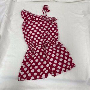 Unik Girls Size 4 Polka Dot Romper Pink White One Shoulder Shorts Summer